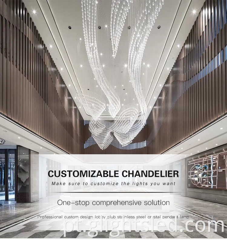 City Hotel Sênior Decoração interna de luxo Crystal K9 Chandelier personalizado Luz pendente